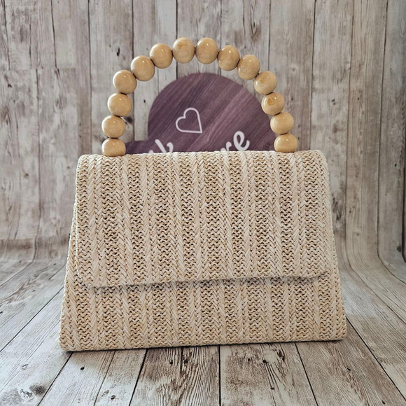 Women's Beige Straw Crossbody Handbag - Picture 1 of 11
